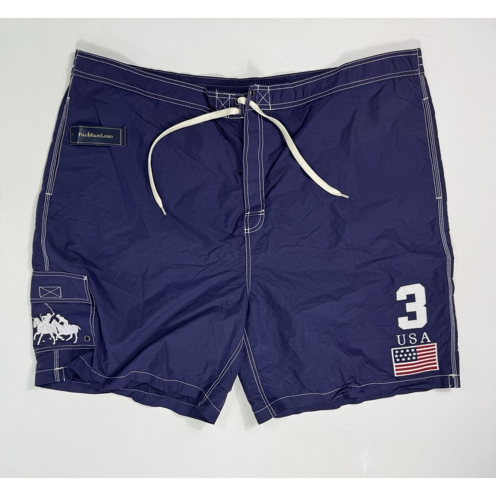 Polo Ralph Lauren Men 4XB Swim Trunks Blue USA Flag Big & Tall Mesh Lined VTG